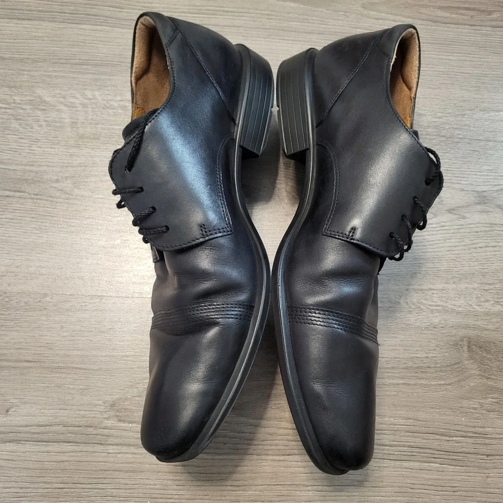 ECCO Mens Black Genuine Leather Cap Toe Derby Dress Shoes US Size 13 EU 47